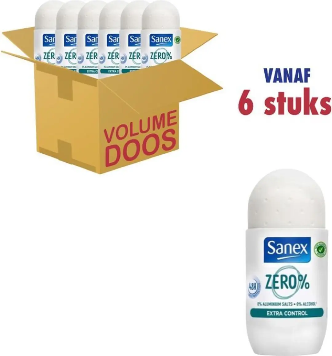 Sanex Deo Roll-On Zero% Extra Control 50ml - 6 Stuks