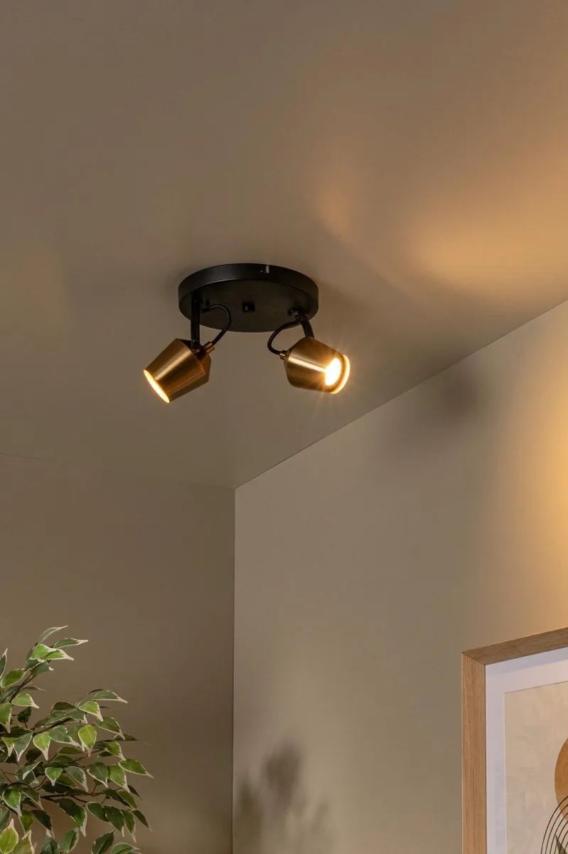 Lucide EMILE Plafondspot Ø20cm - 2xGU10 Mat Goud/Messing