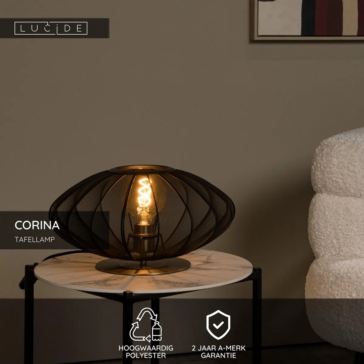 Lucide Corina Tafellamp Ø40cm - Zwart