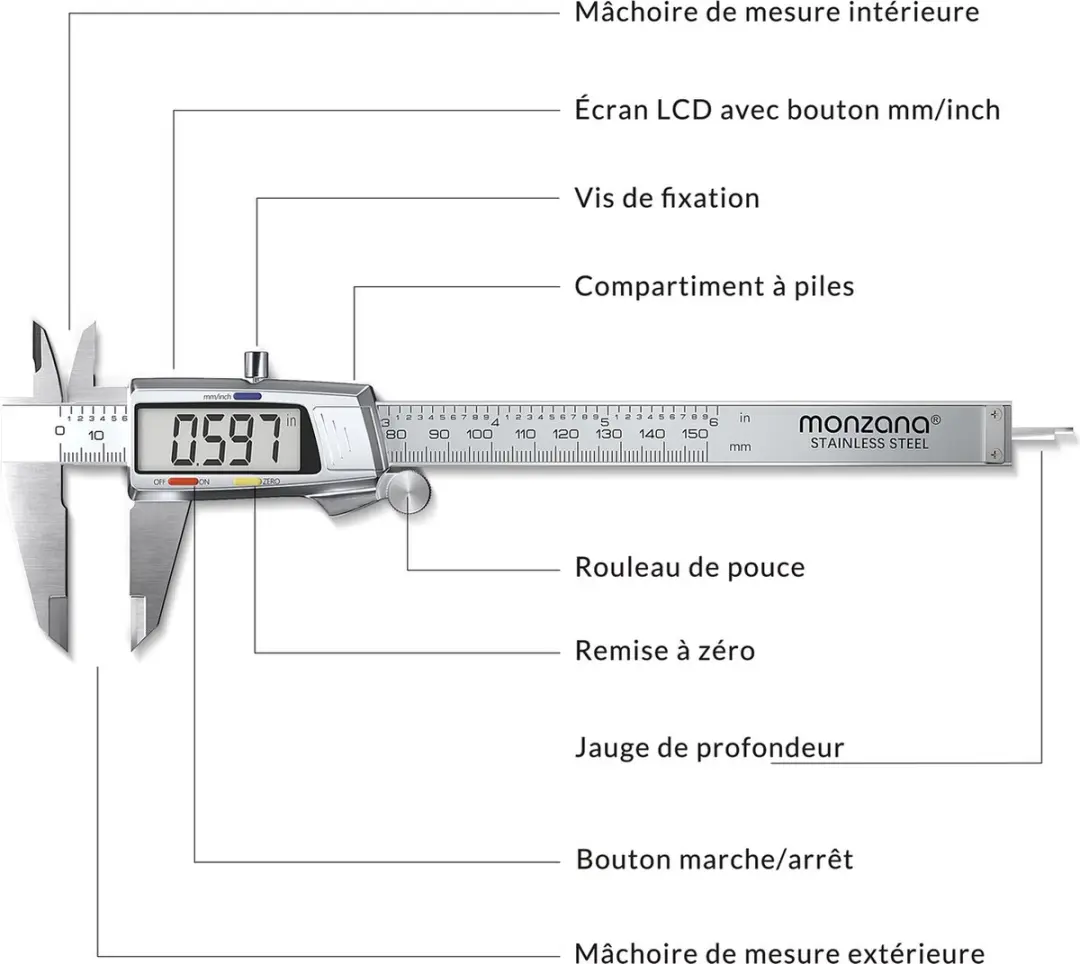 Monzana Digitaal Schuifmaat RVS 150mm - Zilver