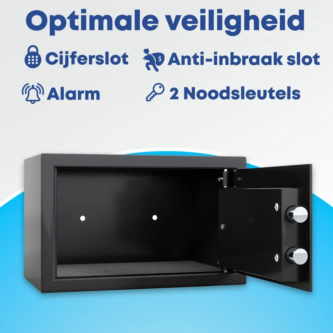 EarKings Kluis 20x32x20cm Cijferslot - 12L - Zwart - afbeelding 6 van 6