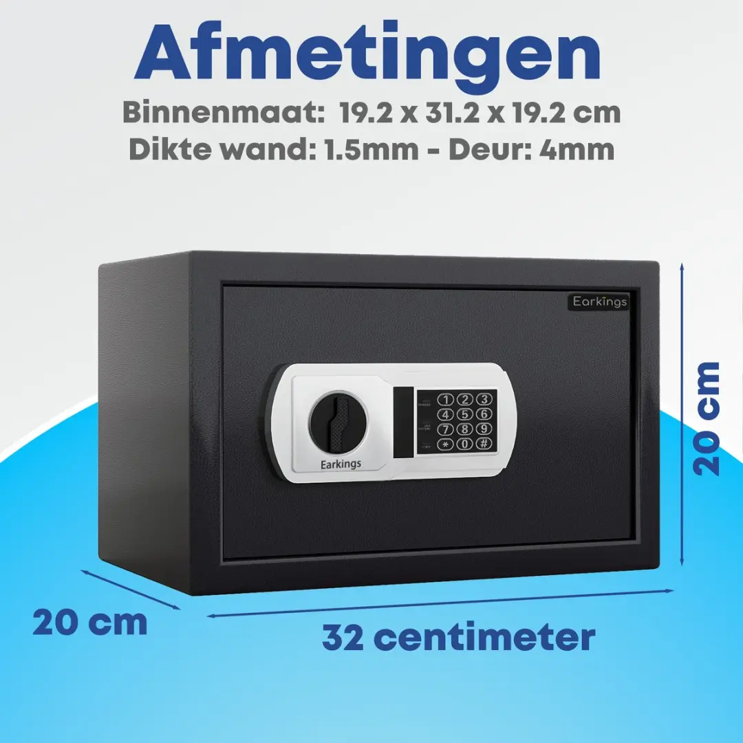 EarKings Kluis 20x32x20cm Cijferslot - 12L - Zwart