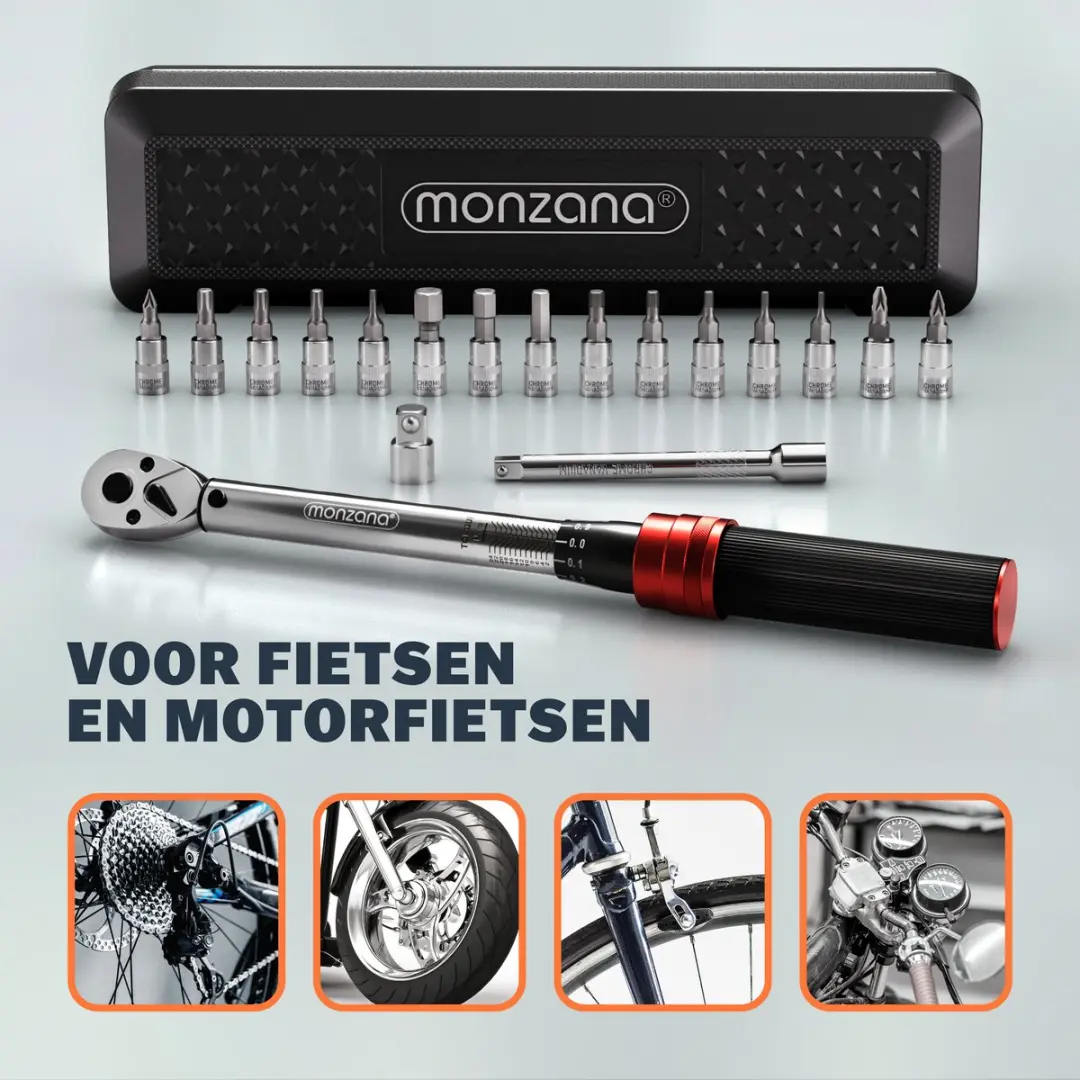 Monzana Momentsleutel 18-delig CV-staal - Zwart/Rood