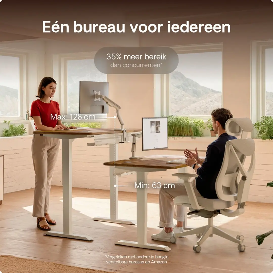 Desktronic HomePro Zit-sta Bureau 120x60cm - Massief Notenhout/Wit