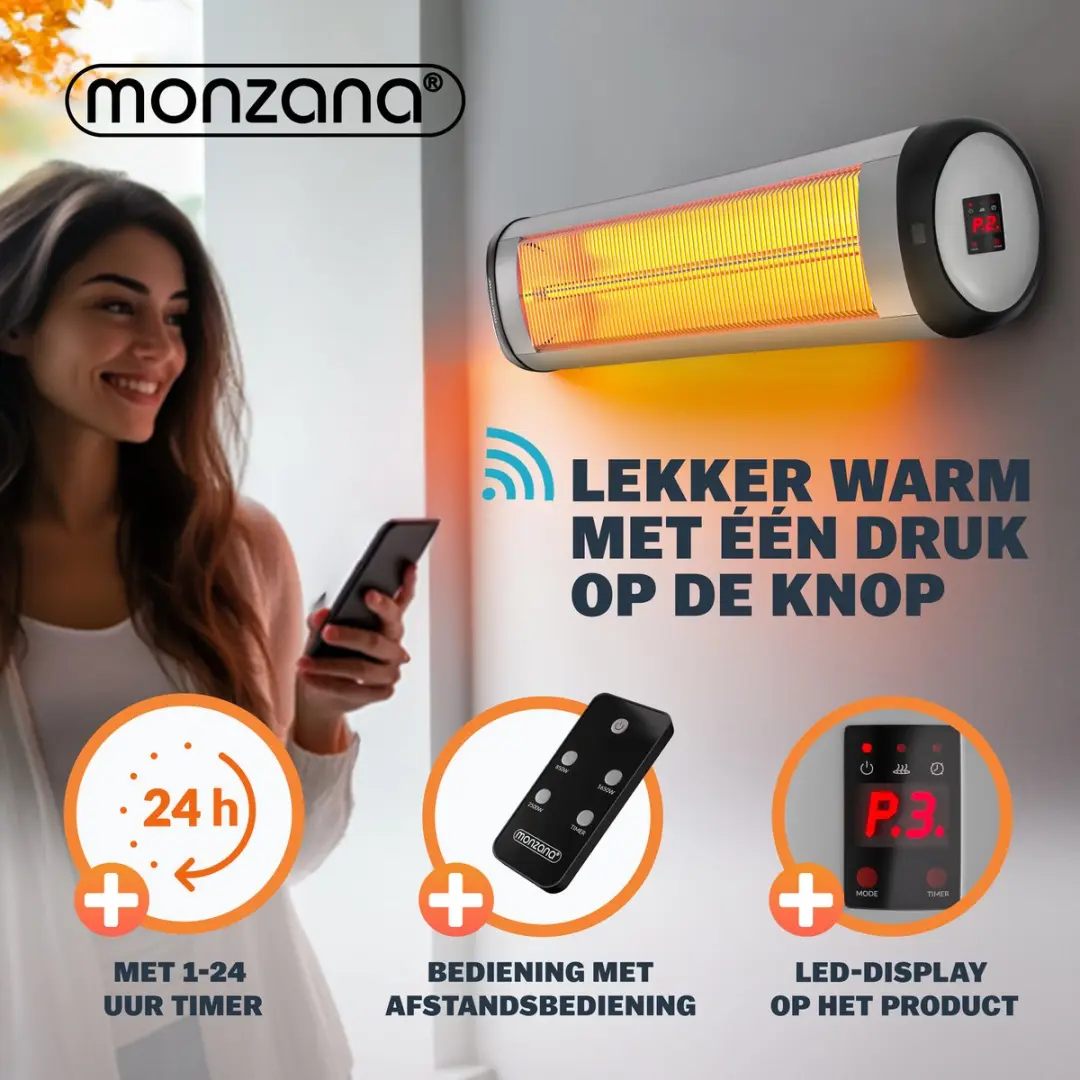Monzana MZH2501 Infraroodstraler 2500W - 3 standen - Zilver