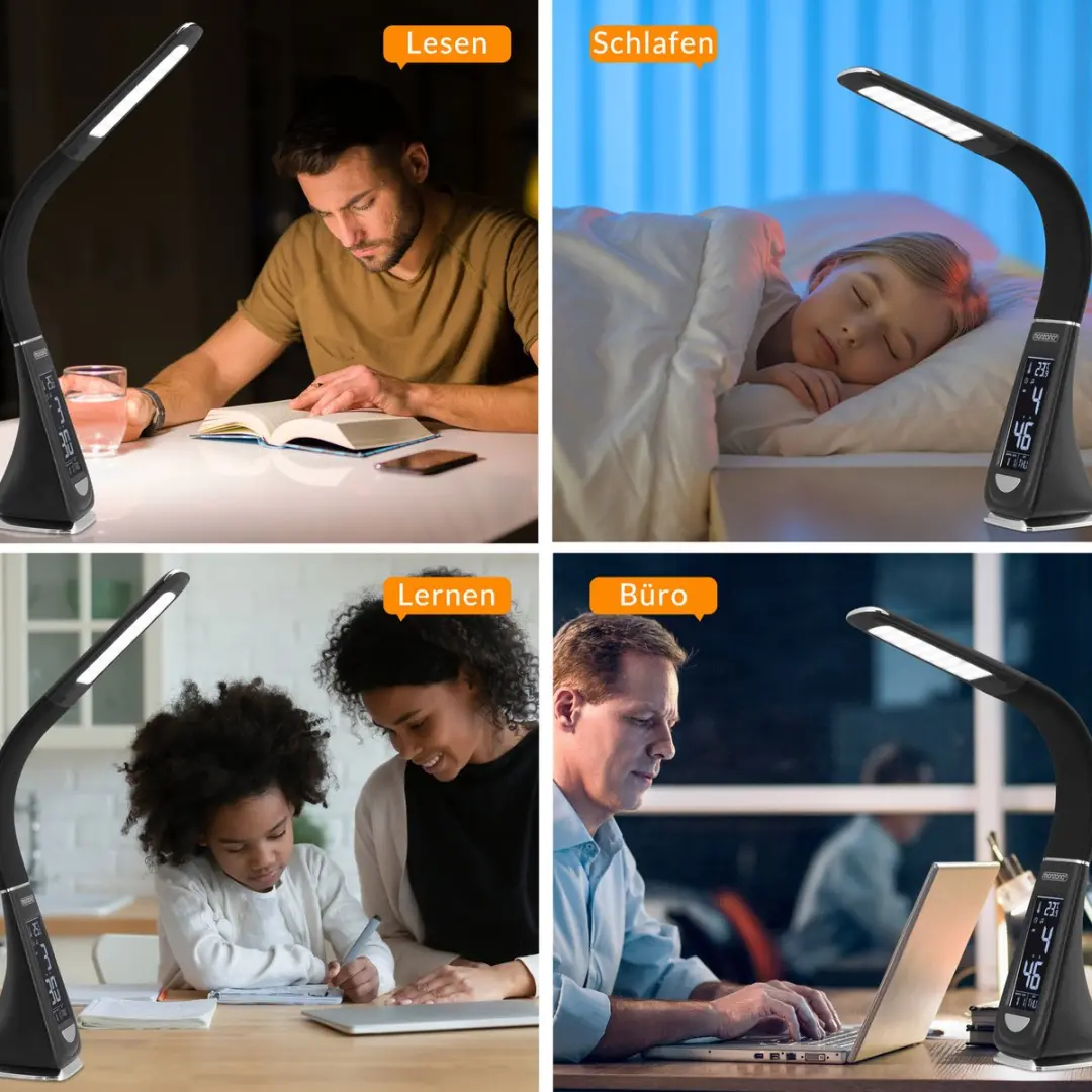 Monzana Lilly LED Tafellamp - Klok & Kalender - Zwart