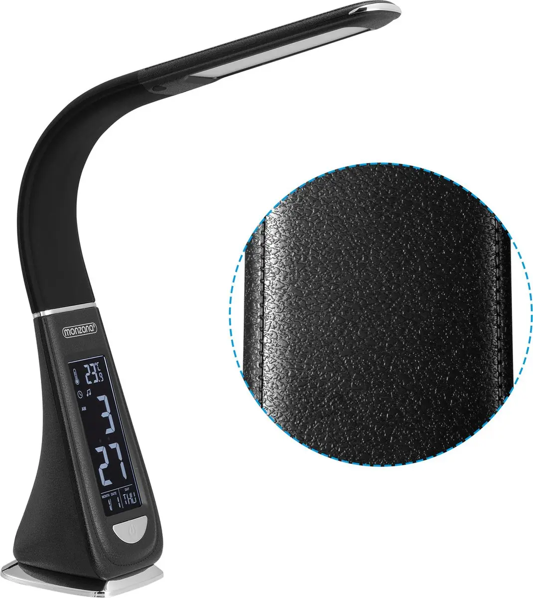 Monzana Lilly LED Tafellamp - Klok & Kalender - Zwart