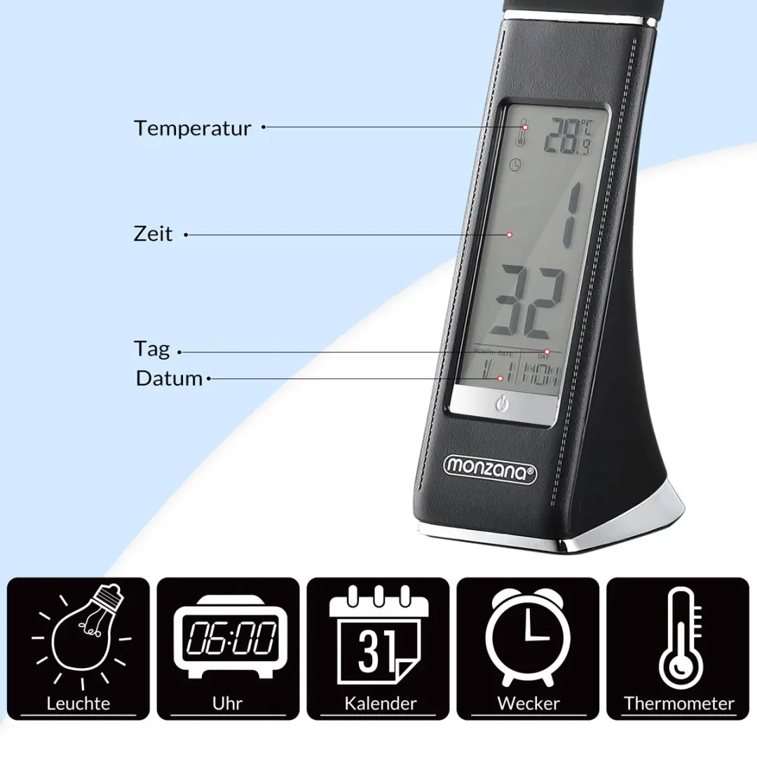 Monzana Lilly LED Tafellamp - Klok & Kalender - Zwart
