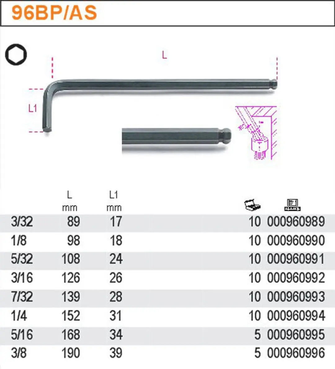 Beta Inbussleutel 1/4" Kogelkop - Professioneel Gereedschap