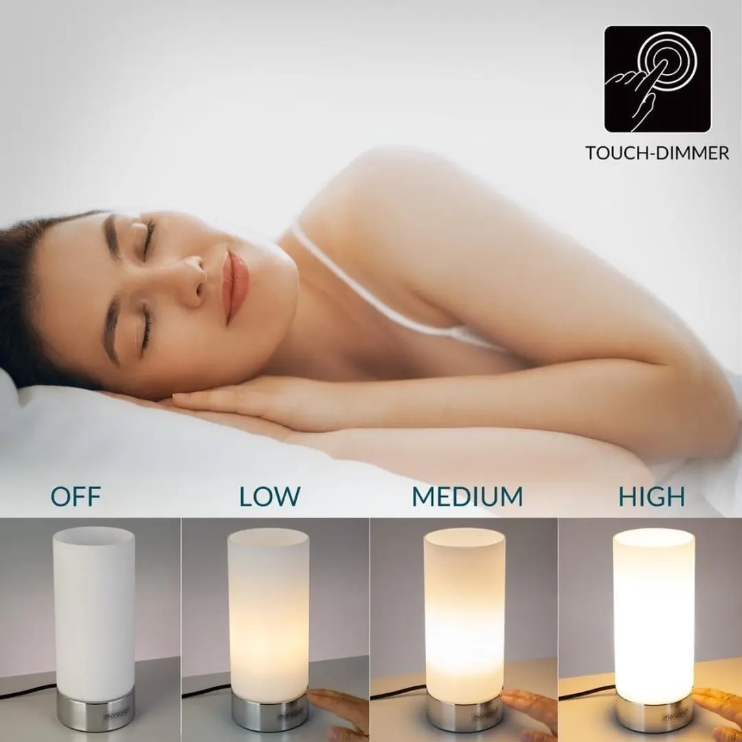 Monzana Lumo Tafellamp 2 Stuks - Touch Dimbaar - Zilver/Wit