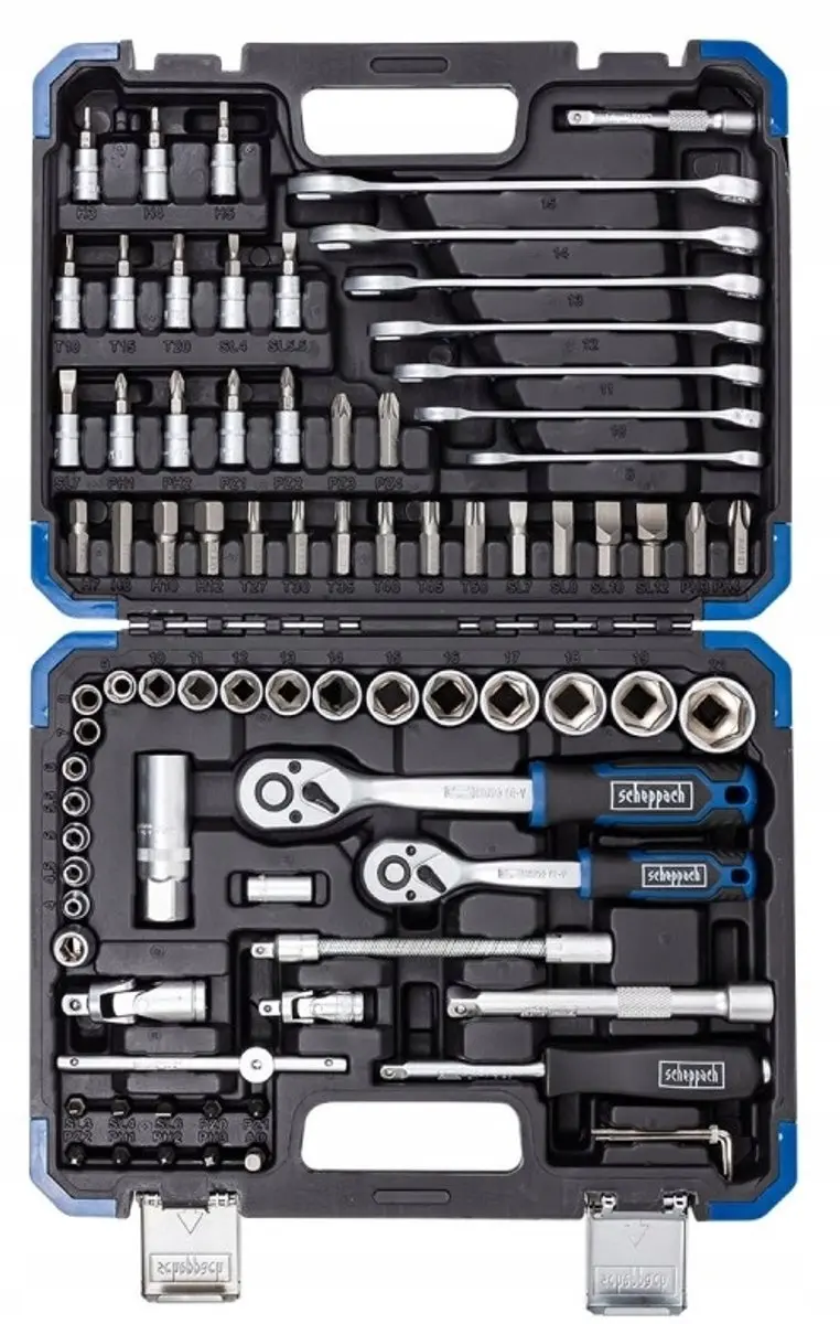 Scheppach Gereedschapset 82-delig - 1/4" & 3/8" - Blauw/Zwart