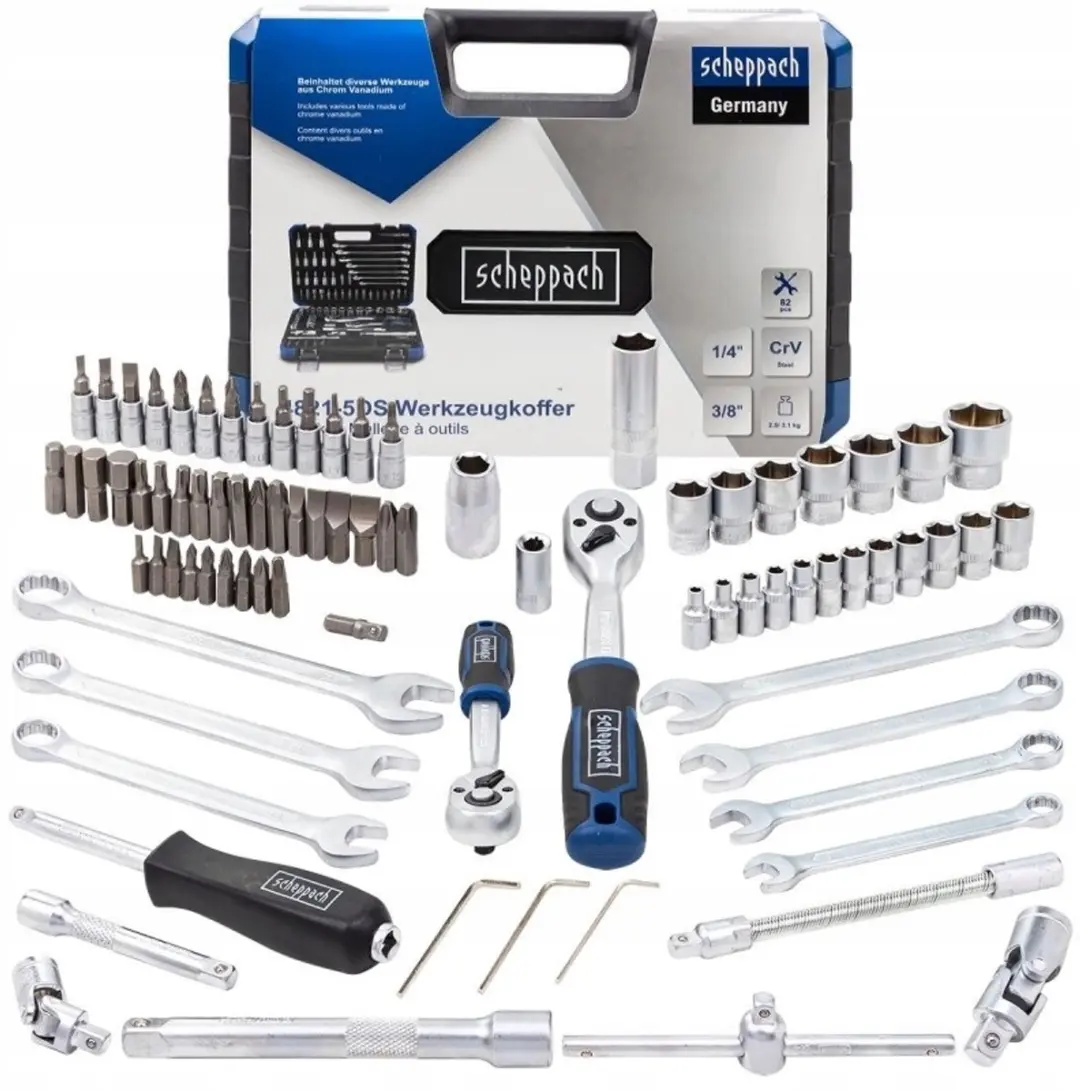 Scheppach Gereedschapset 82-delig - 1/4" & 3/8" - Blauw/Zwart