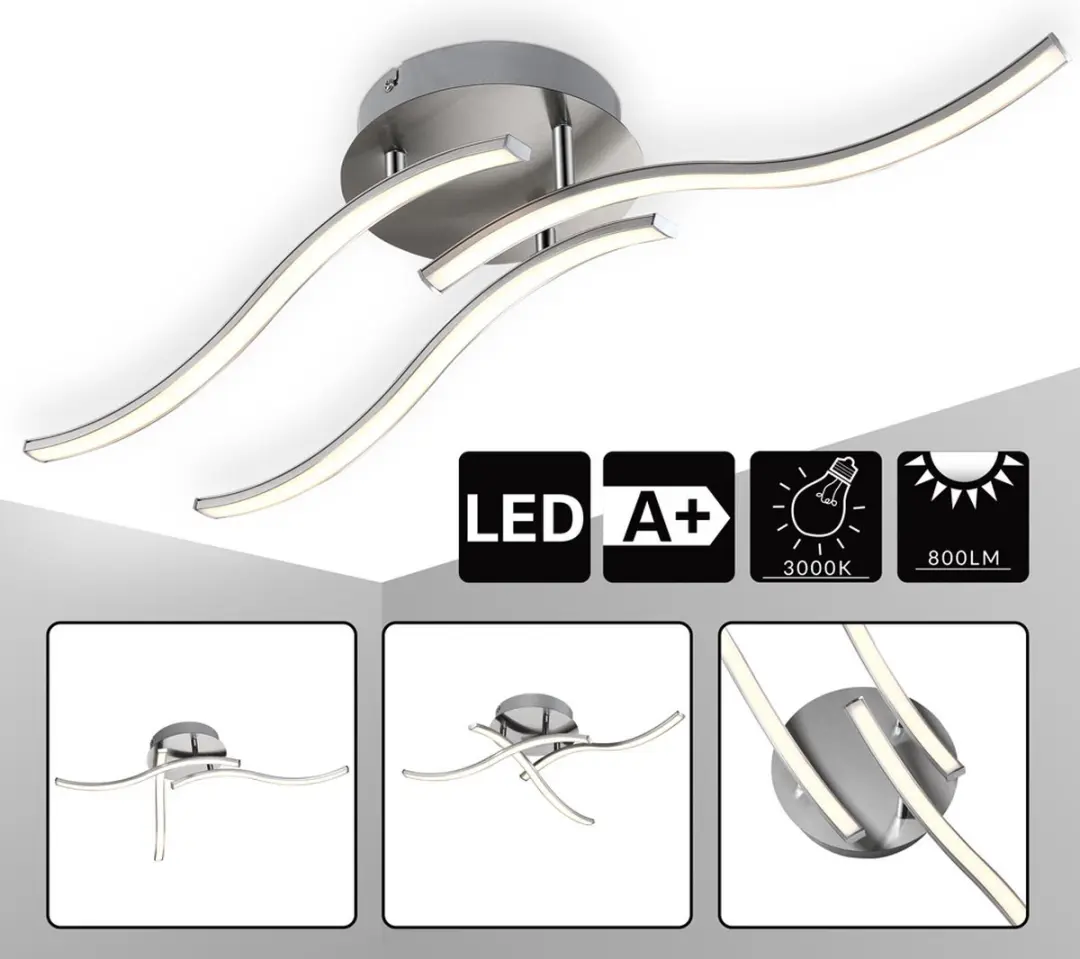 Monzana LED Plafondlamp Tripple Bolge - 3 Flexibele Armen - Zilver/Grijs/Wit