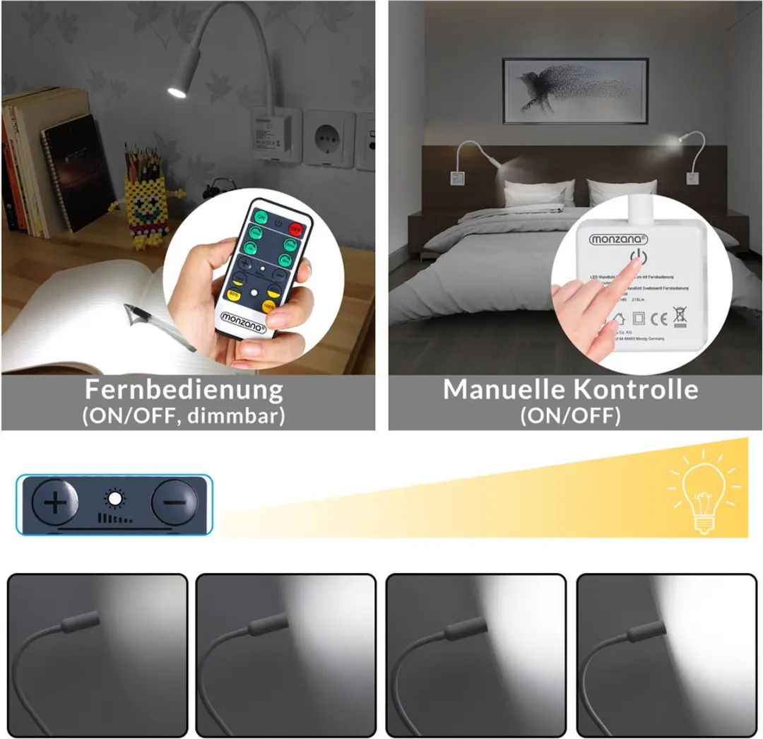 Monzana LED Wandlamp Wit 4W - Met afstandsbediening