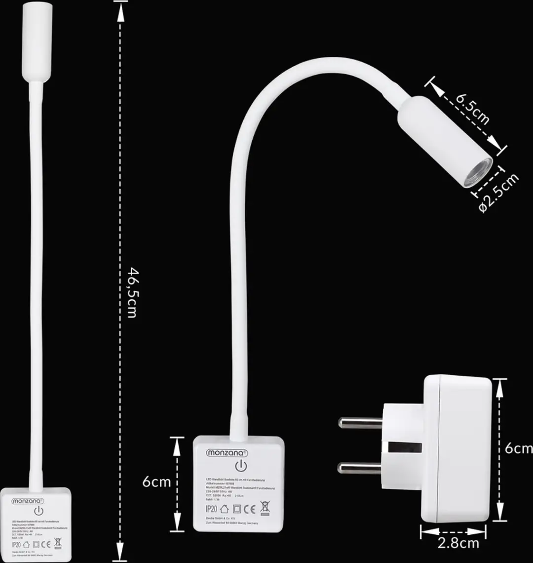 Monzana LED Wandlamp Wit 4W - Met afstandsbediening