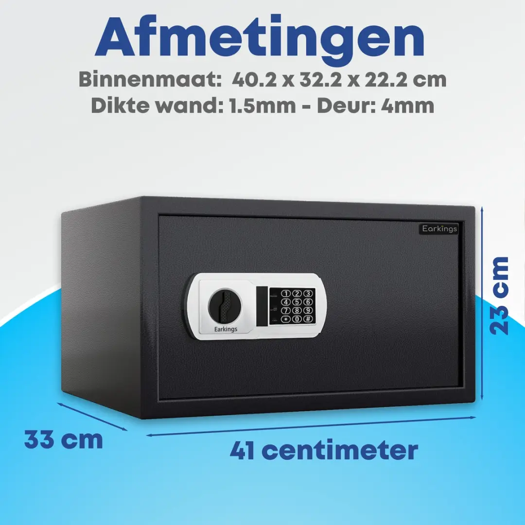 EarKings Kluis 23x41x33cm Cijferslot - 21.3L - Zwart - afbeelding 6 van 6