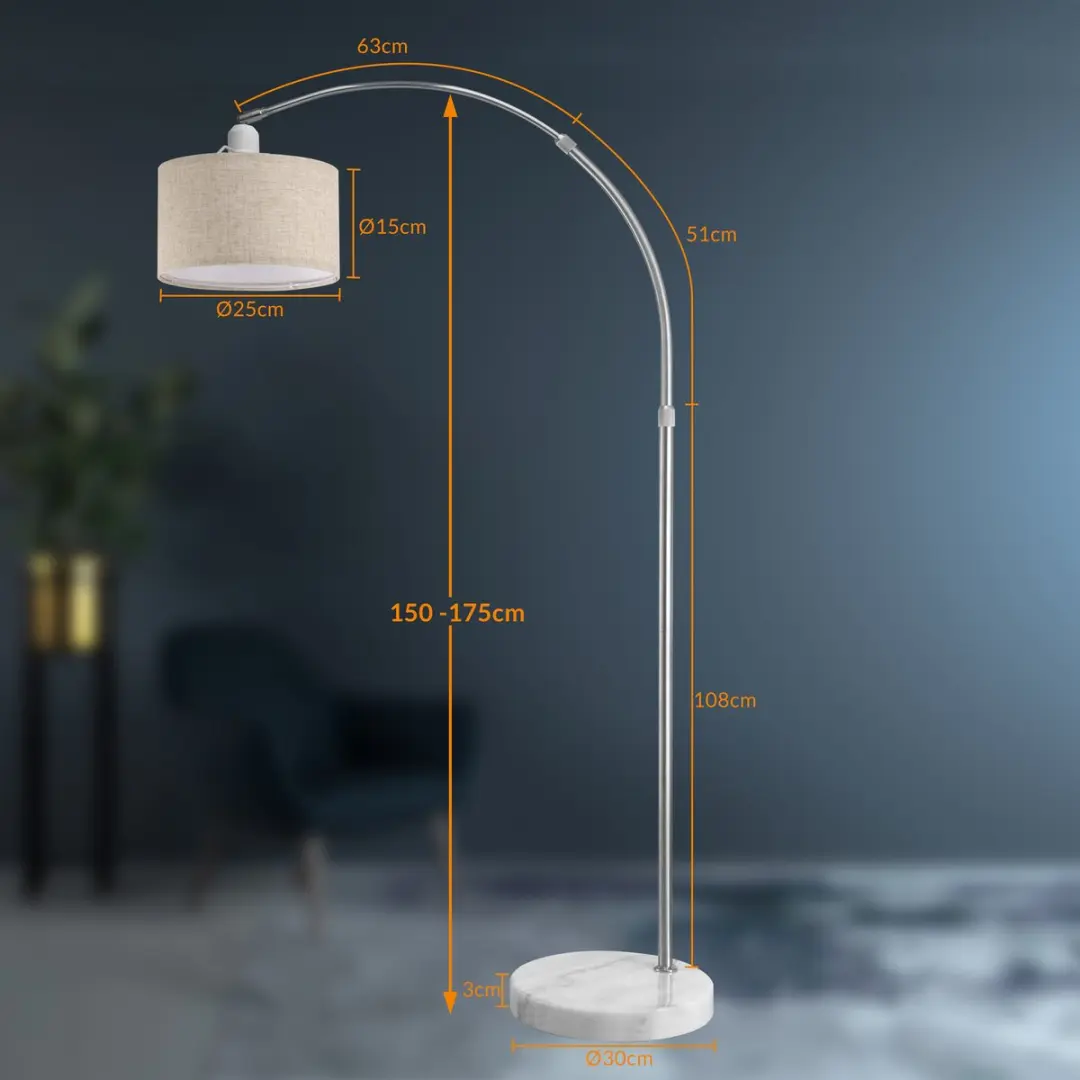 Monzana Booglamp Beige - Marmeren voet 150-175cm - afbeelding 6 van 6