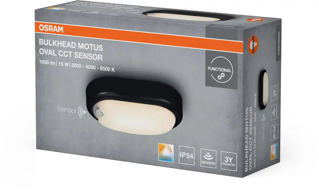 Osram LED Bulkhead Motus Oval 15W CCT Sensor - Zwart