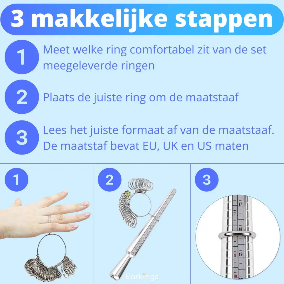 EarKings Ringmeter Ringmaatmeter - Zilver/Chroom/Grijs