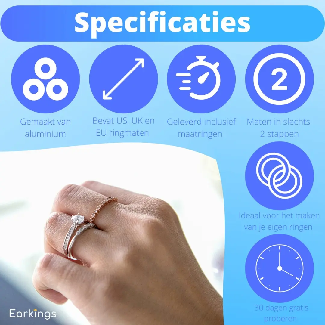 EarKings Ringmeter Ringmaatmeter - Zilver/Chroom/Grijs