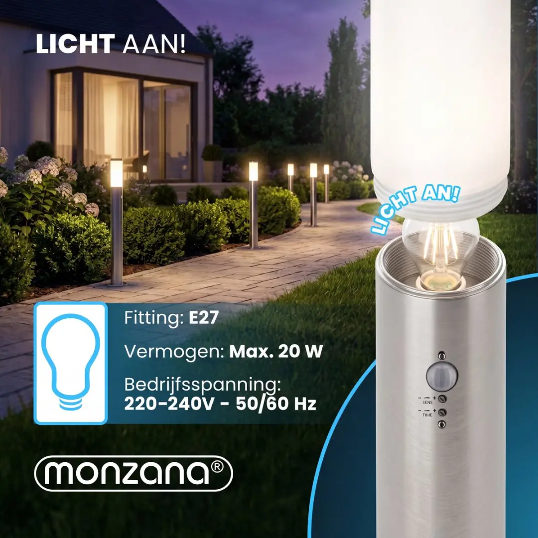 Monzana Ivy Straatlamp 20W - Sensor - Zilver Grijs