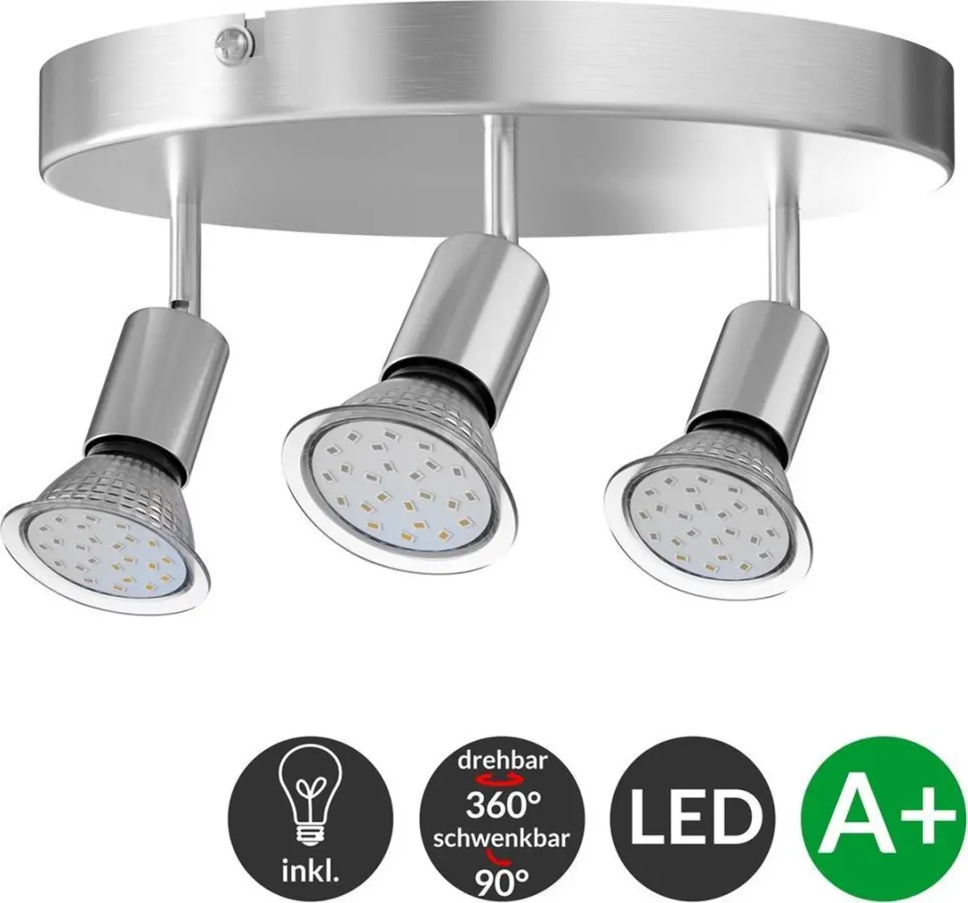 Monzana LED Plafondlamp 3 Spots 9W GU10 - 190x105mm Zilver