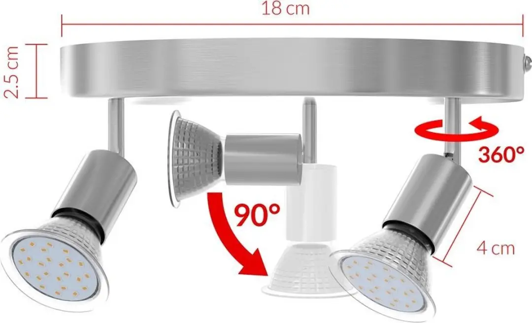 Monzana LED Plafondlamp 3 Spots 9W GU10 - 190x105mm Zilver