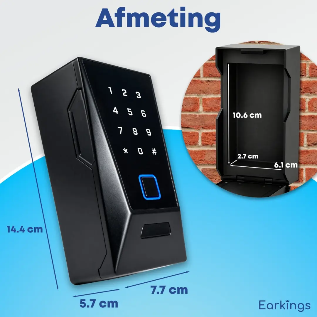 EarKings Smart Sleutelkluis 8720828011720 - Vingerafdruk & Keycard - IPX6 Zwart