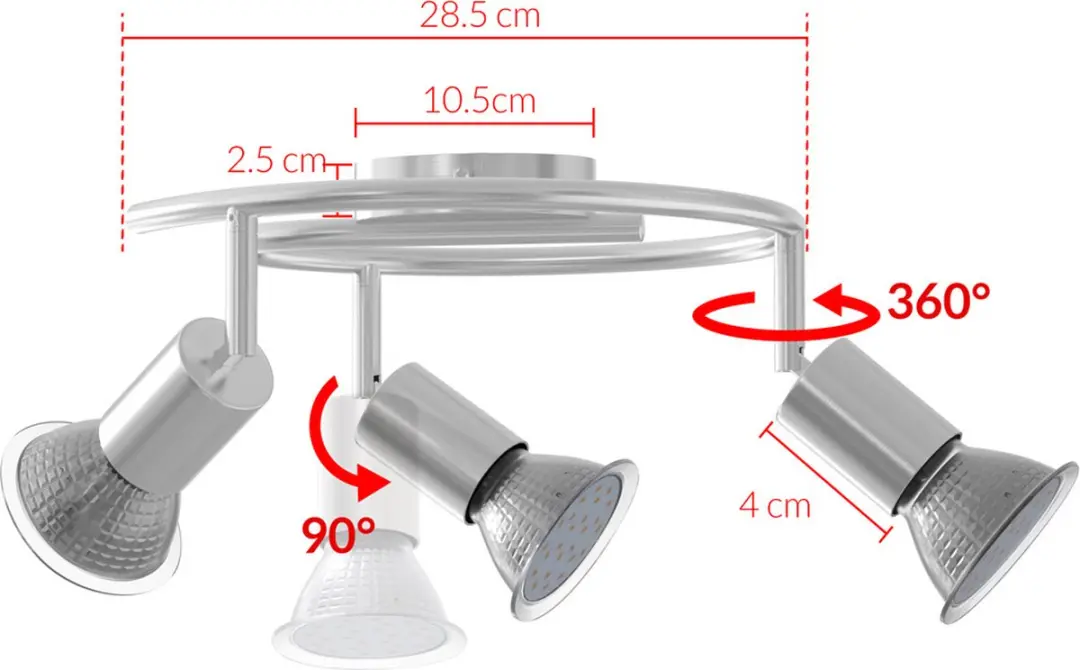 Monzana Plafondlamp Amaryllis 30cm - 3 Lichtpunten - Zilver