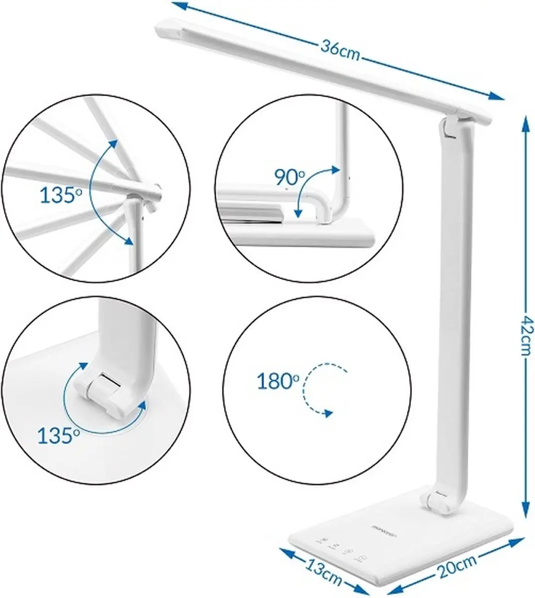 Monzana LED Bureaulamp USB Laadfunctie - 12W - Wit