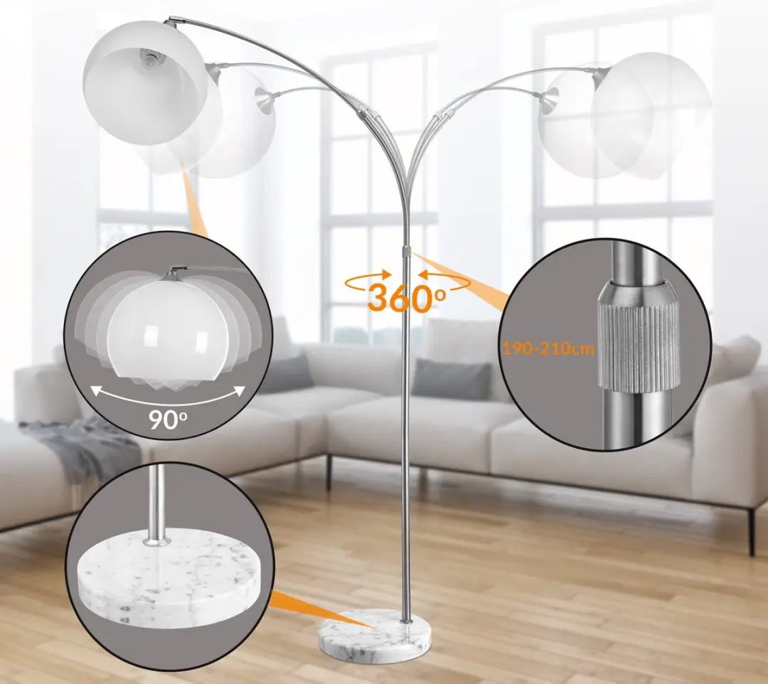 Monzana Retro Design Booglamp - Staande Vloerlamp 40W - Zilver