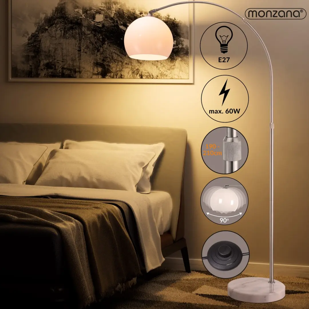 Monzana Retro Design Booglamp - Staande Vloerlamp 40W - Zilver