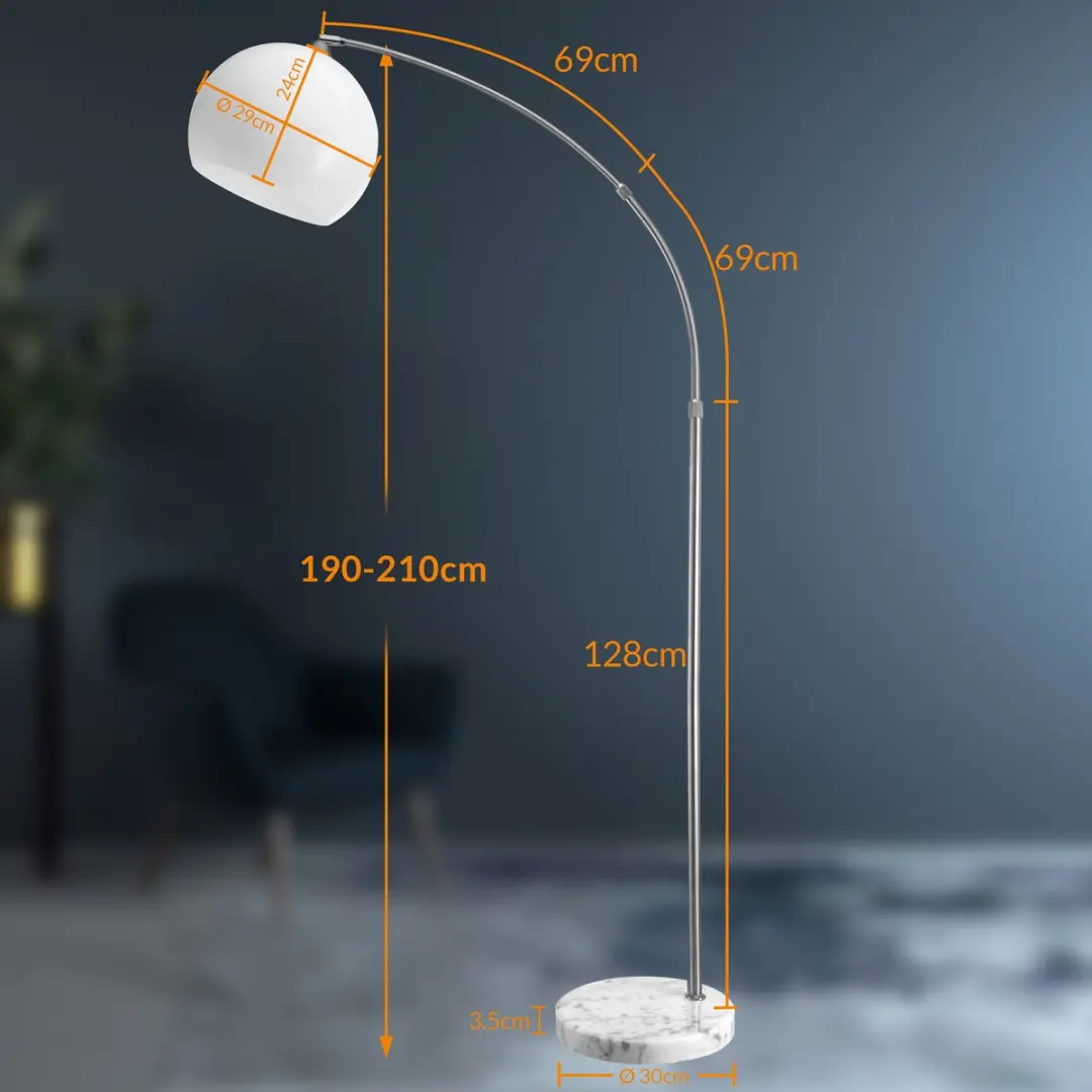 Monzana Retro Design Booglamp - Staande Vloerlamp 40W - Zilver - afbeelding 6 van 6