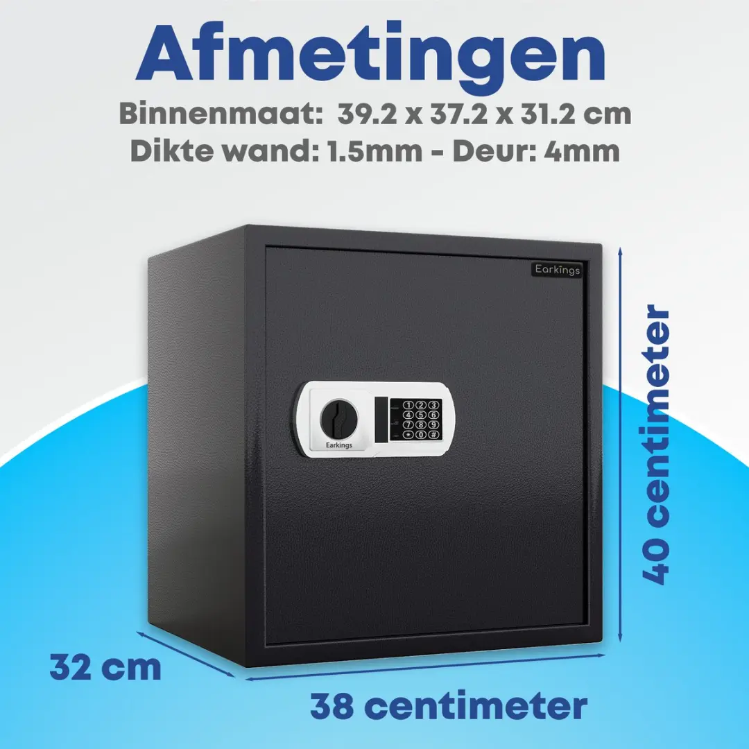 EarKings Kluis 40x38x32cm Cijferslot - 45.5L - Zwart - afbeelding 6 van 6