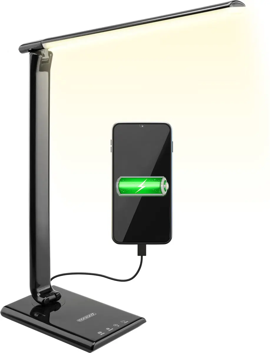 Monzana LED Bureaulamp USB Laadfunctie - 12W - Zwart