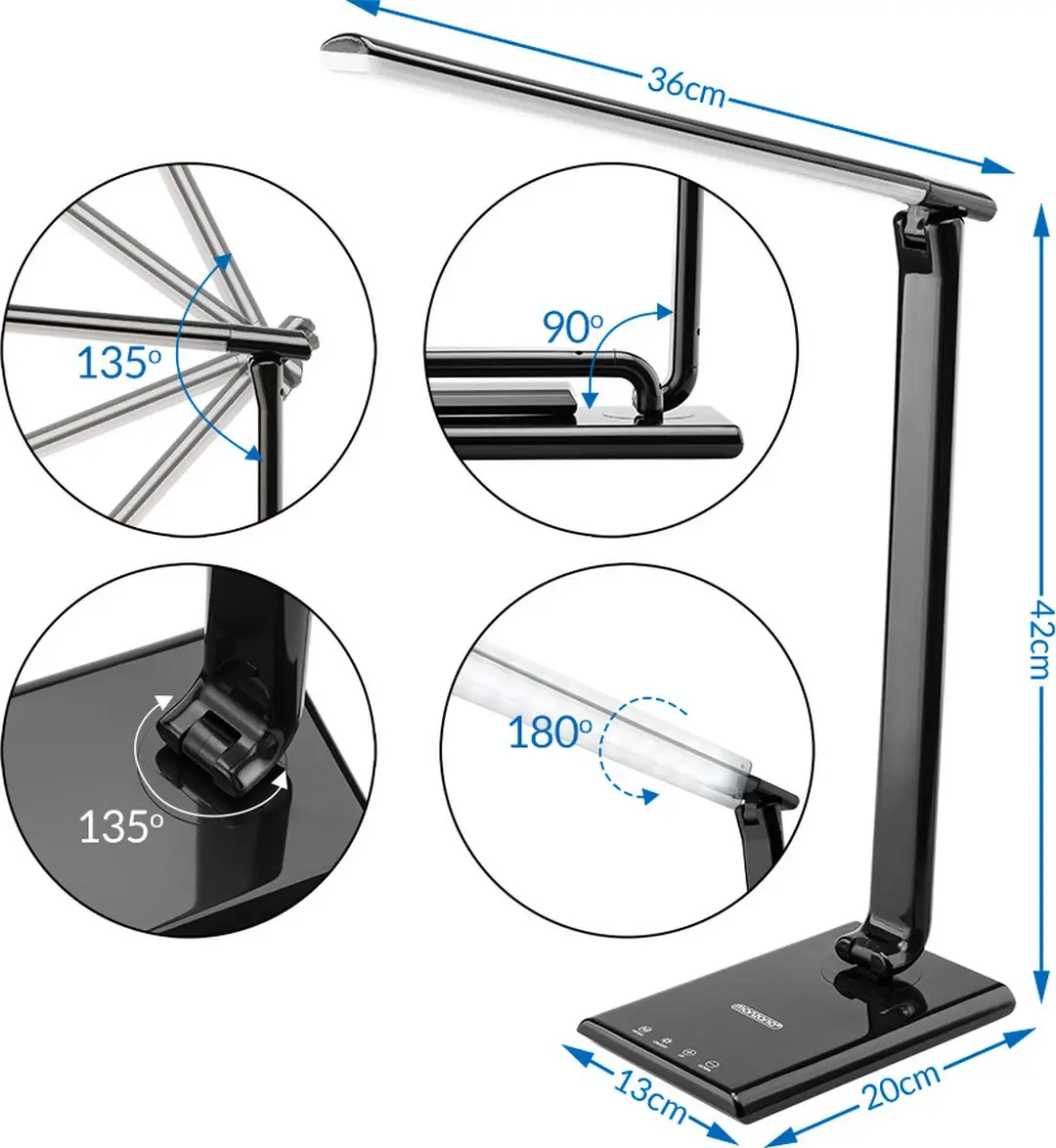 Monzana LED Bureaulamp USB Laadfunctie - 12W - Zwart