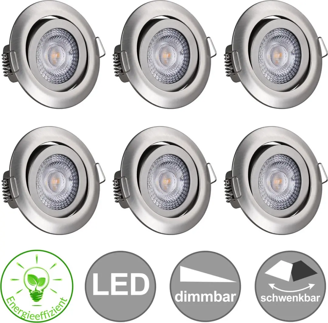 Monzana Krog LED Spotjes 6 Stuks - 8,2 cm - Zilver