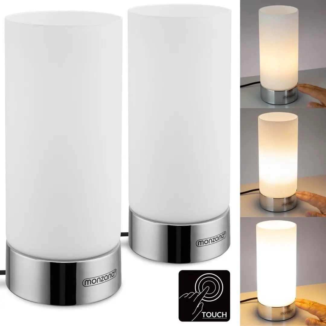 Monzana Lumo Tafellamp 2 Stuks - Touch Dimbaar - Satijn Nikkel