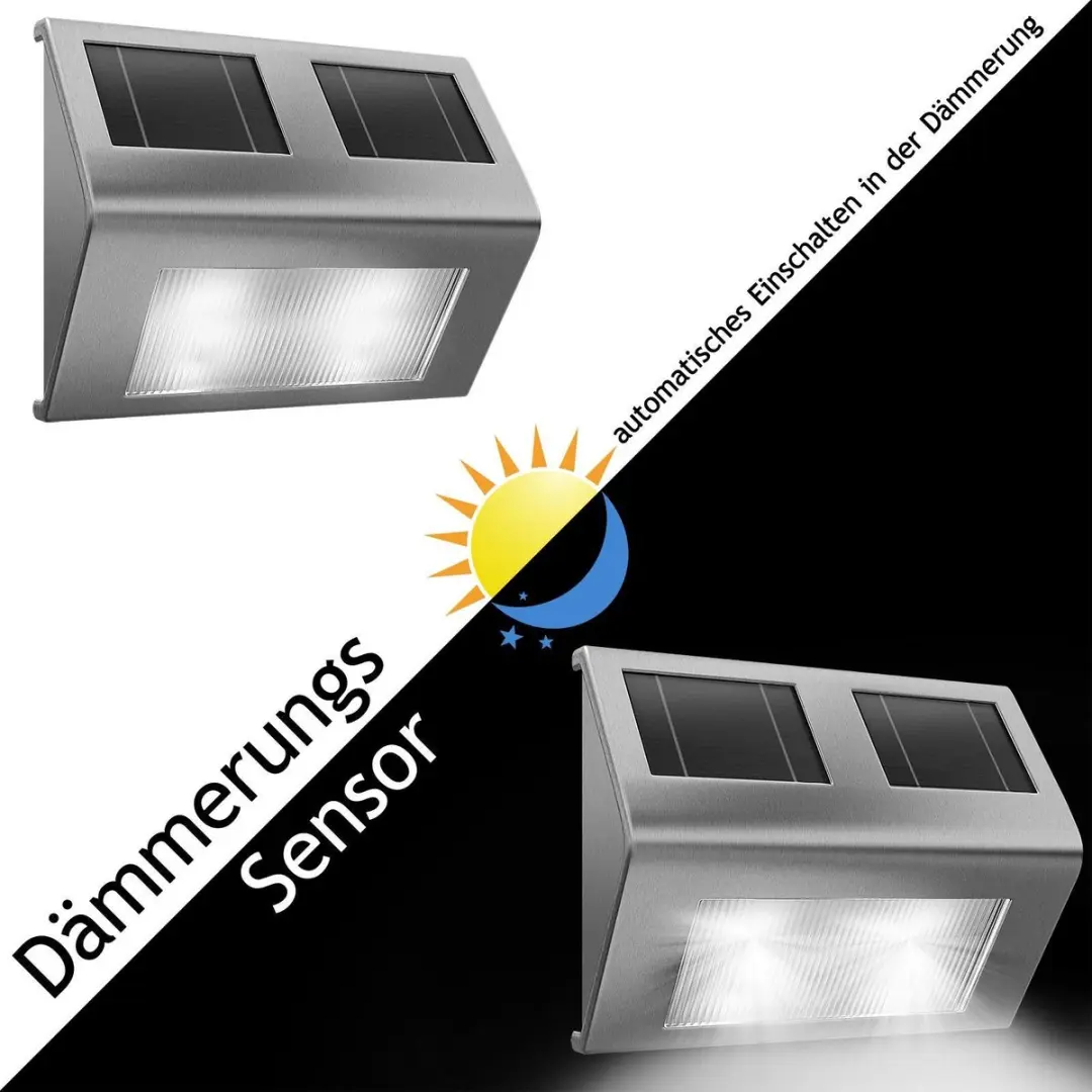 Monzana 2x Zonne Wandlamp RVS - 140x95x25mm - Zilver