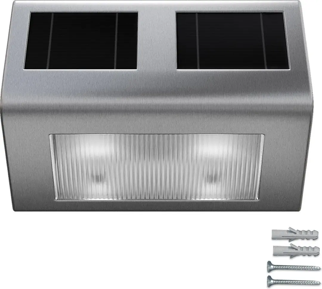 Monzana 2x Zonne Wandlamp RVS - 140x95x25mm - Zilver