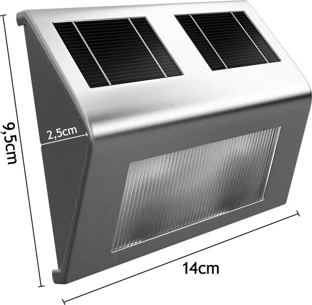 Monzana 2x Zonne Wandlamp RVS - 140x95x25mm - Zilver