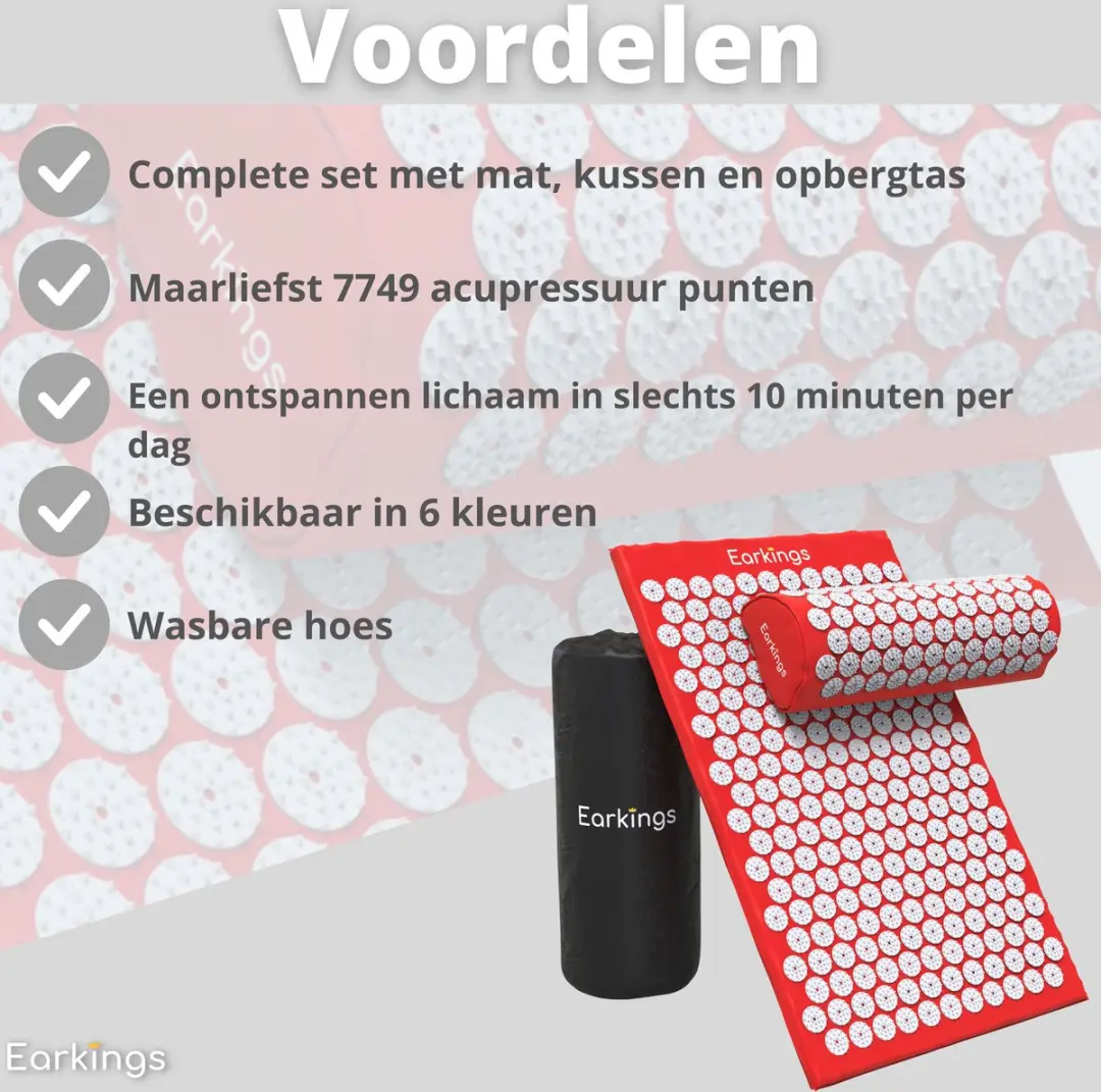 EarKings Spijkermat Acupressuur Mat 68x42cm - Rood