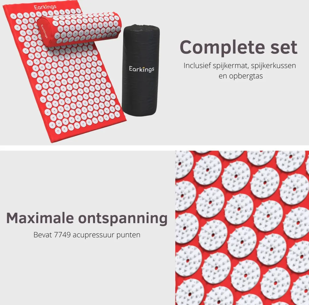 EarKings Spijkermat Acupressuur Mat 68x42cm - Rood