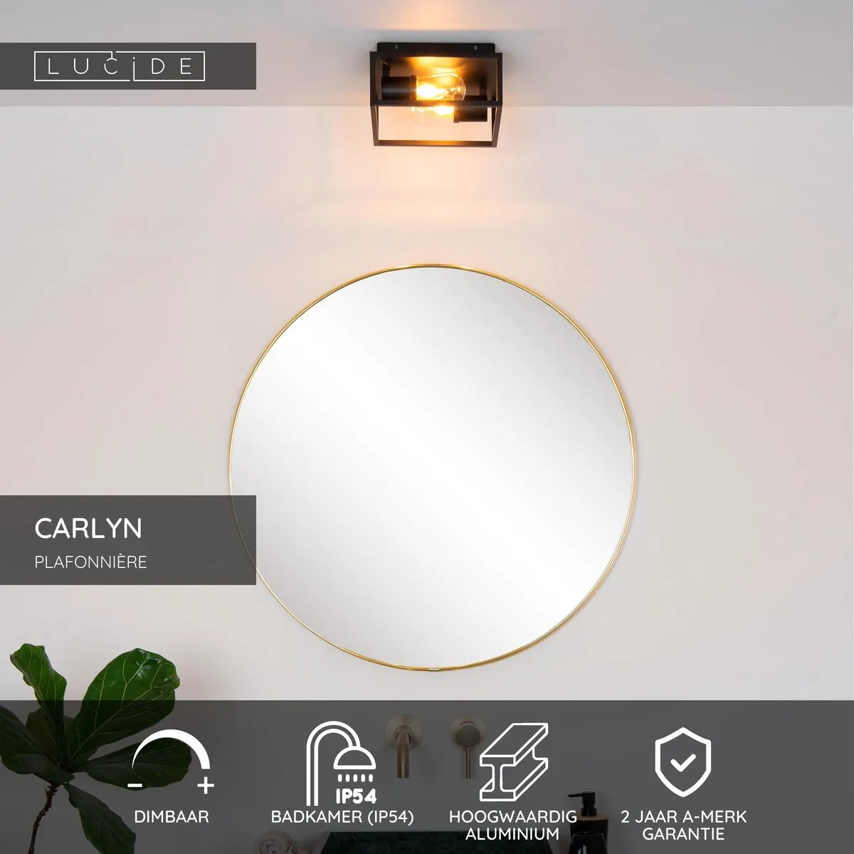 Lucide CARLYN Plafondlamp Badkamer 2xE14 - IP54 - Zwart
