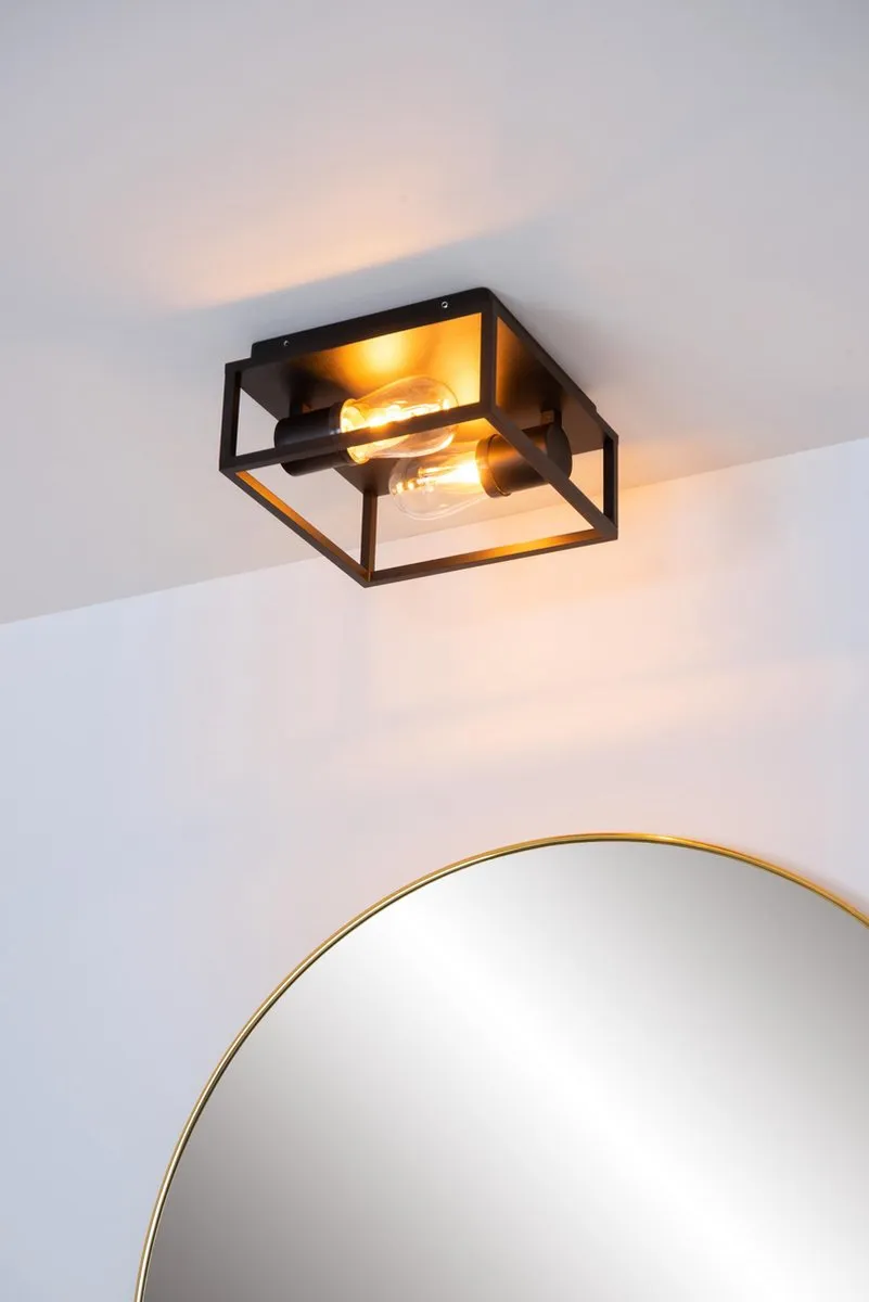 Lucide CARLYN Plafondlamp Badkamer 2xE14 - IP54 - Zwart - afbeelding 6 van 6
