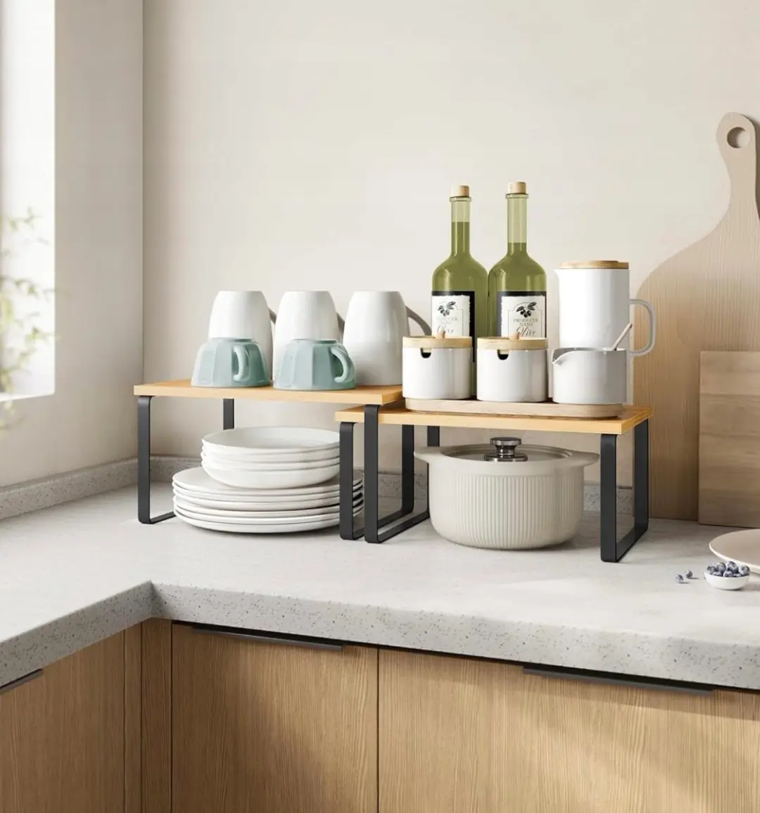 Songmics Bamboe Keuken Organizer 2-delig - Kruidenplank Hout/Zwart