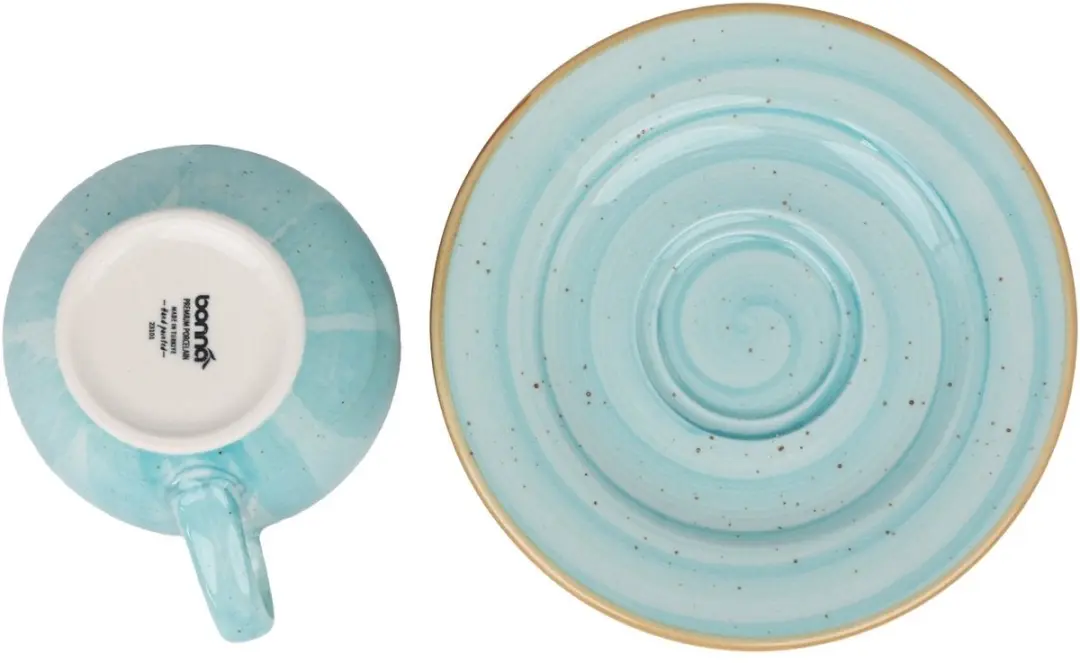 Bonna Aqua Koffiekopjes & Schotels 250cc - Blauw - 6-delig