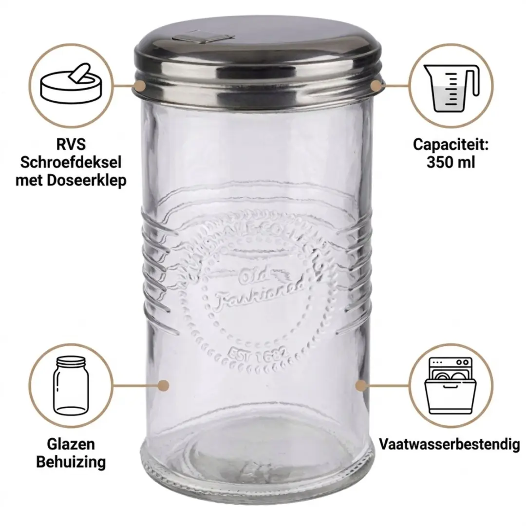 APS Suikerdispenser 350ml - Glas met RVS deksel