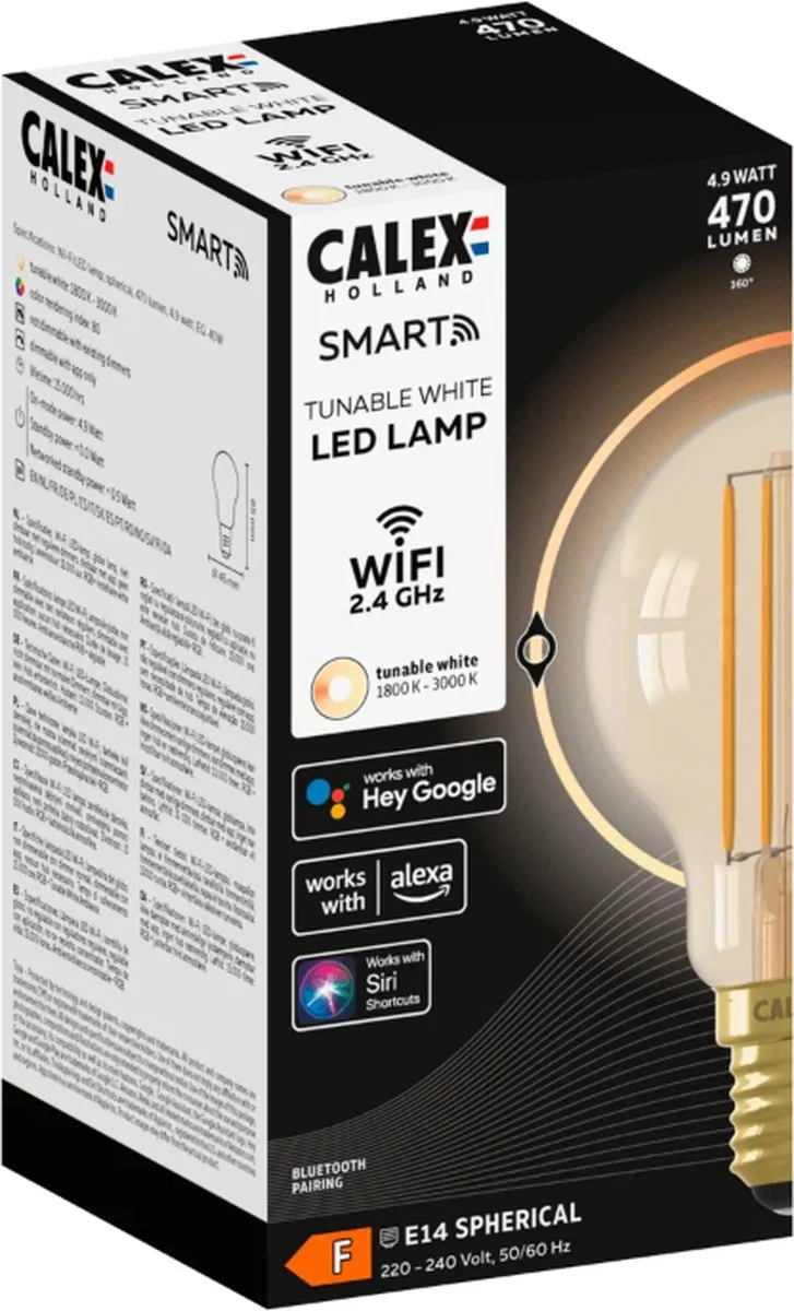 Calex Slimme LED Filamentlamp E14 - 4,9W - Warm Wit 1800K - Goud - afbeelding 6 van 6