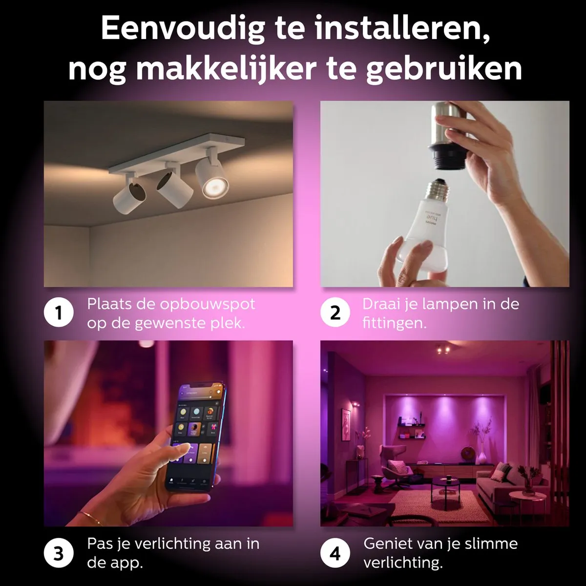 Philips Hue Runner Opbouwspot 3x GU10 RGBW - Wit